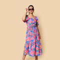 Kellpar Blue Floral Maxi Dress with Pink Flowers