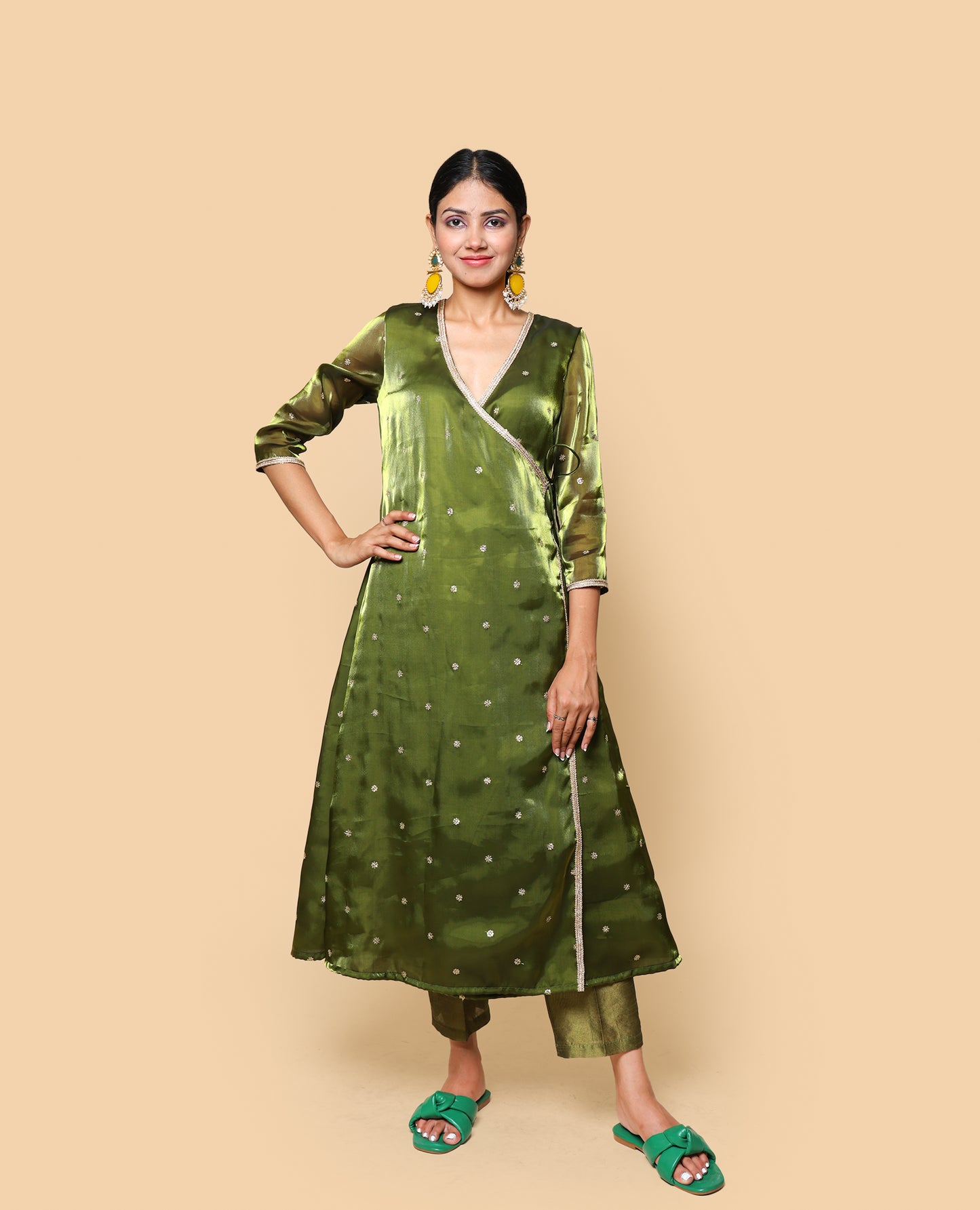 Kellpar  Embroidery Angrakha A-Line Kurti with Pant