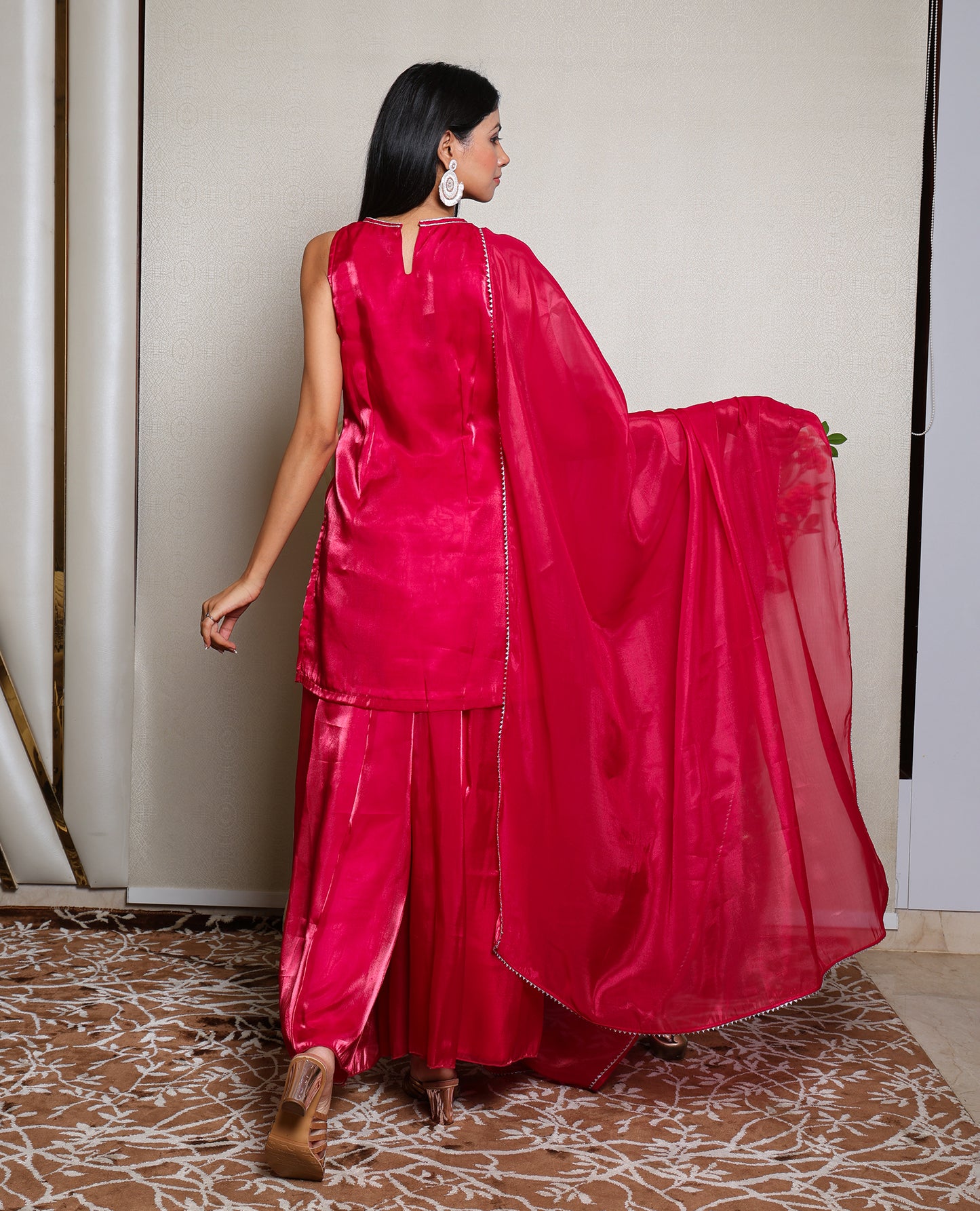 Kellpar Stunning Fuchsia Pink Patch Sharara Suit with Dupatta