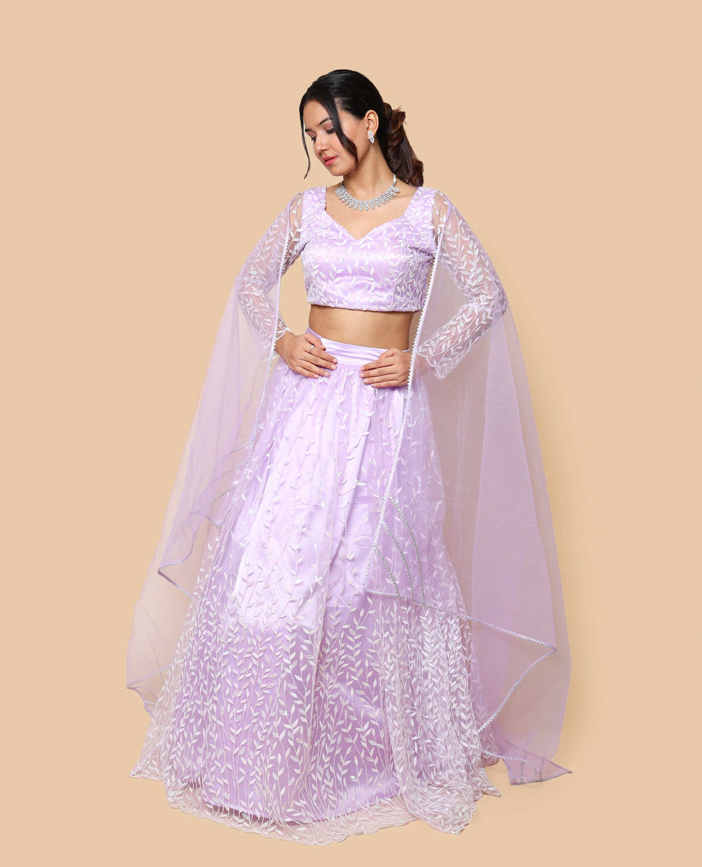 Kellpar  Purple Lehenga Set with Embroidery and Sequins