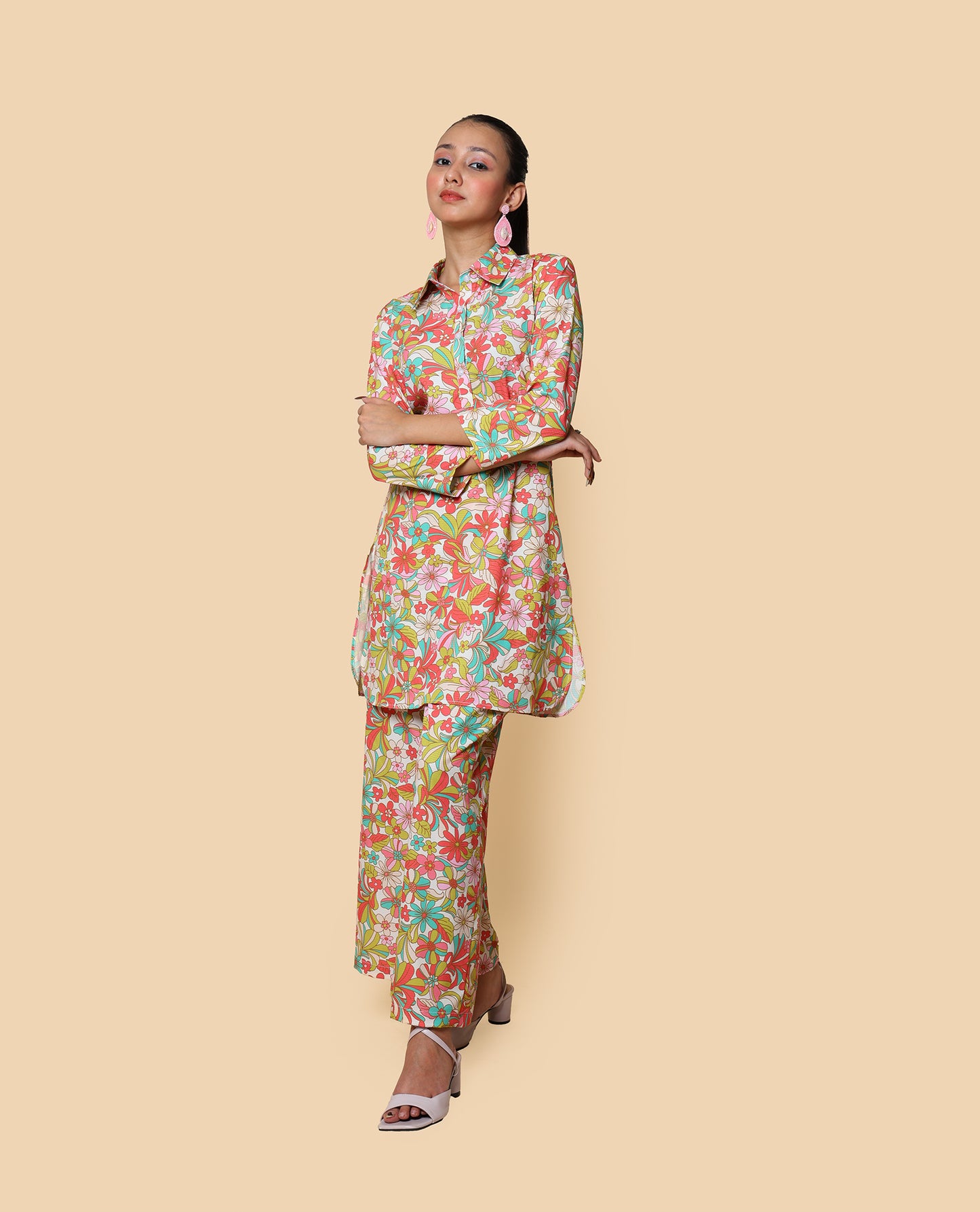 Kellpar Floral Collar Kurti with Trouser