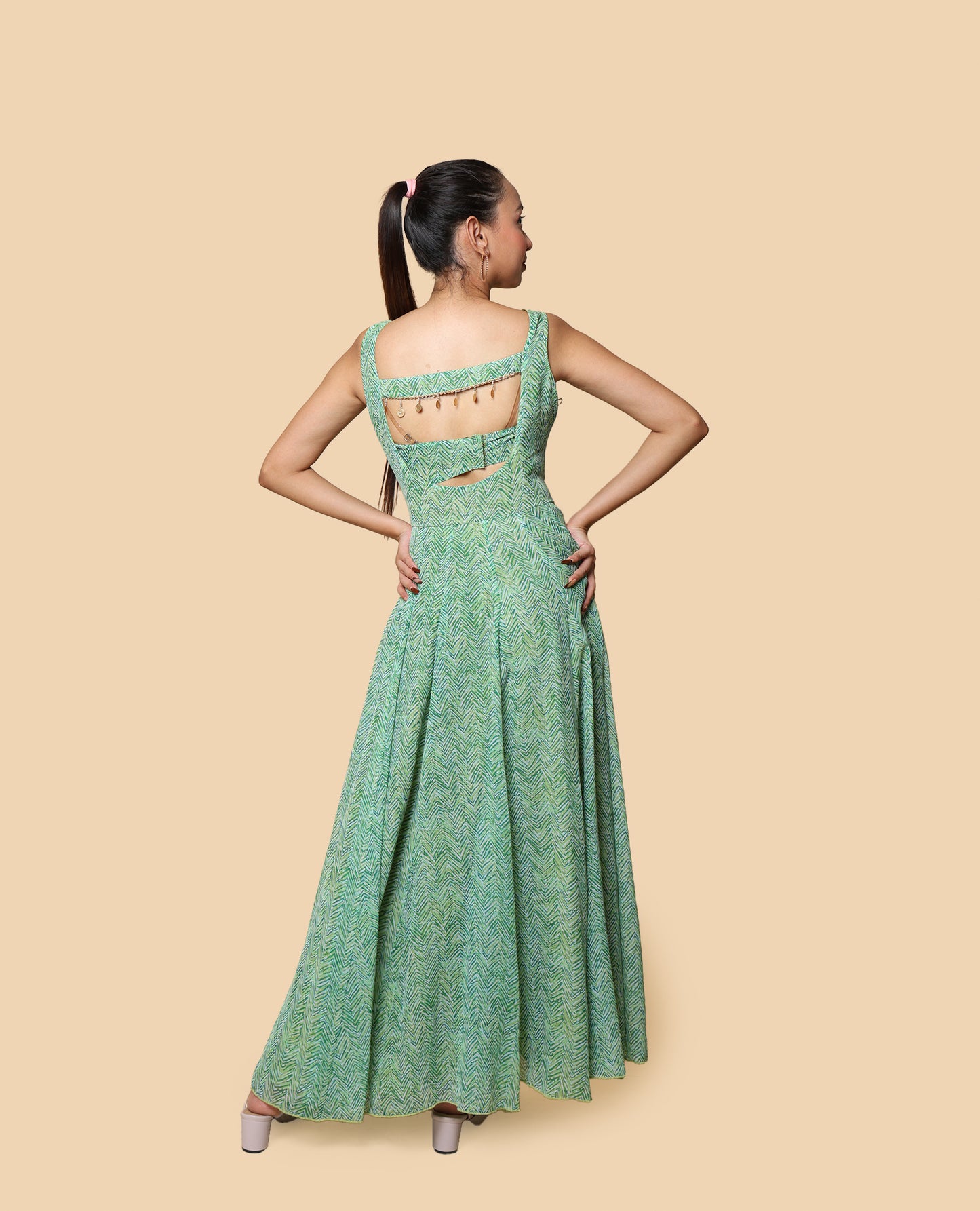 Kellpar Green Gown with Tube Blouse