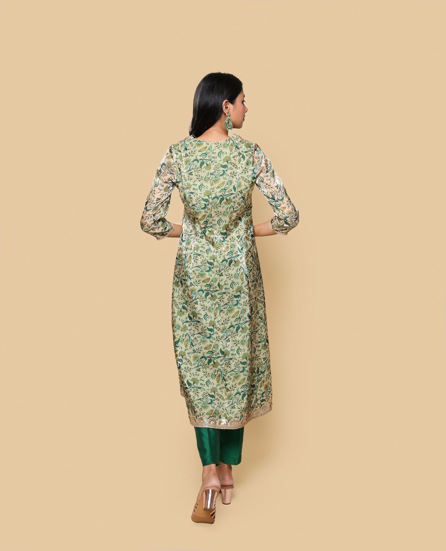 Kellpar  Green Floral Kali Kurti with Pant