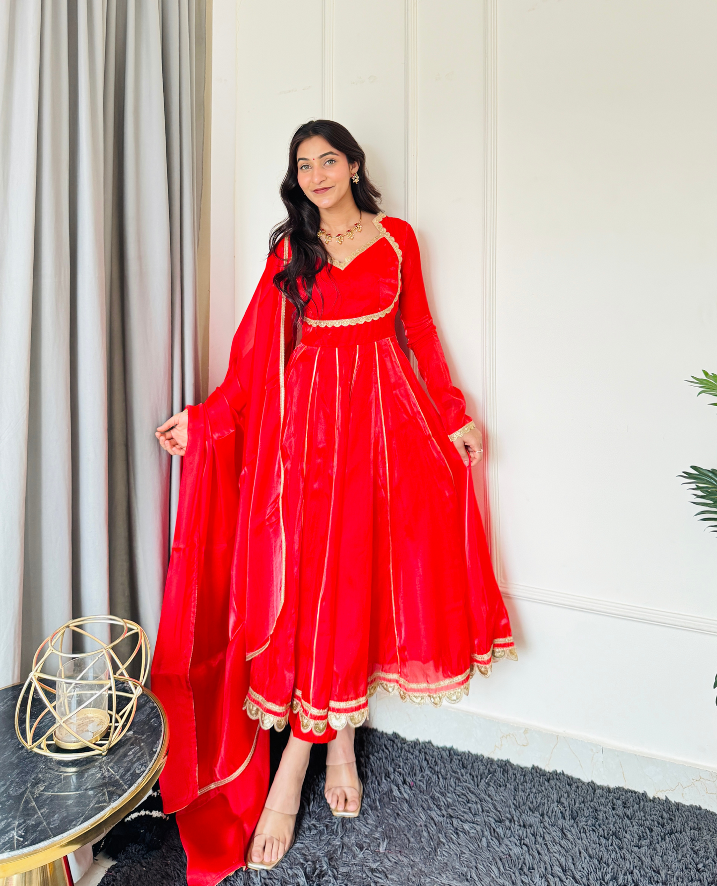 Kellpar Stunning Red Anarkali Suit Set