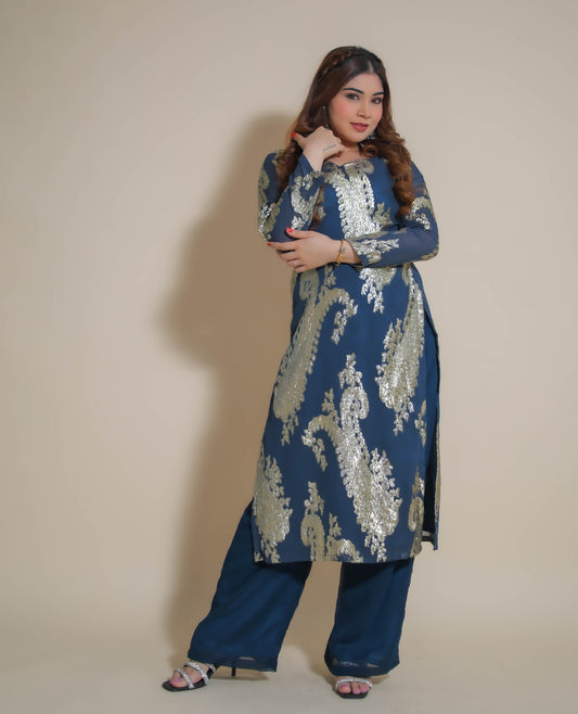 Kellpar Foil Print Long Kurti with Trouser