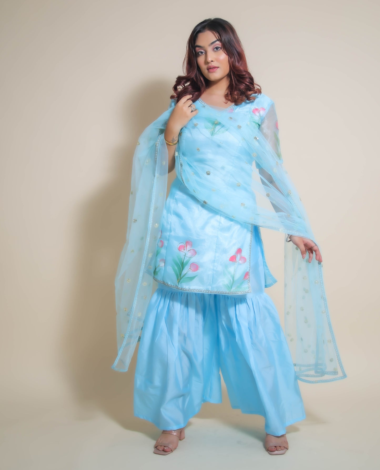 KELLPAR  THREE PIECE SHARARA SET