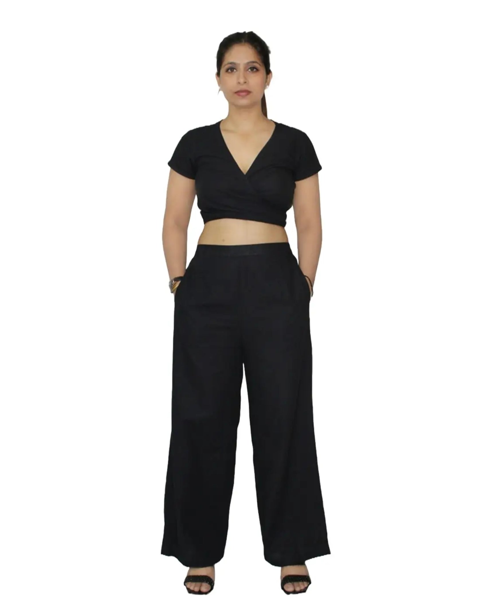 KELLPAR  CROP TOP WITH TROUSER BLACK