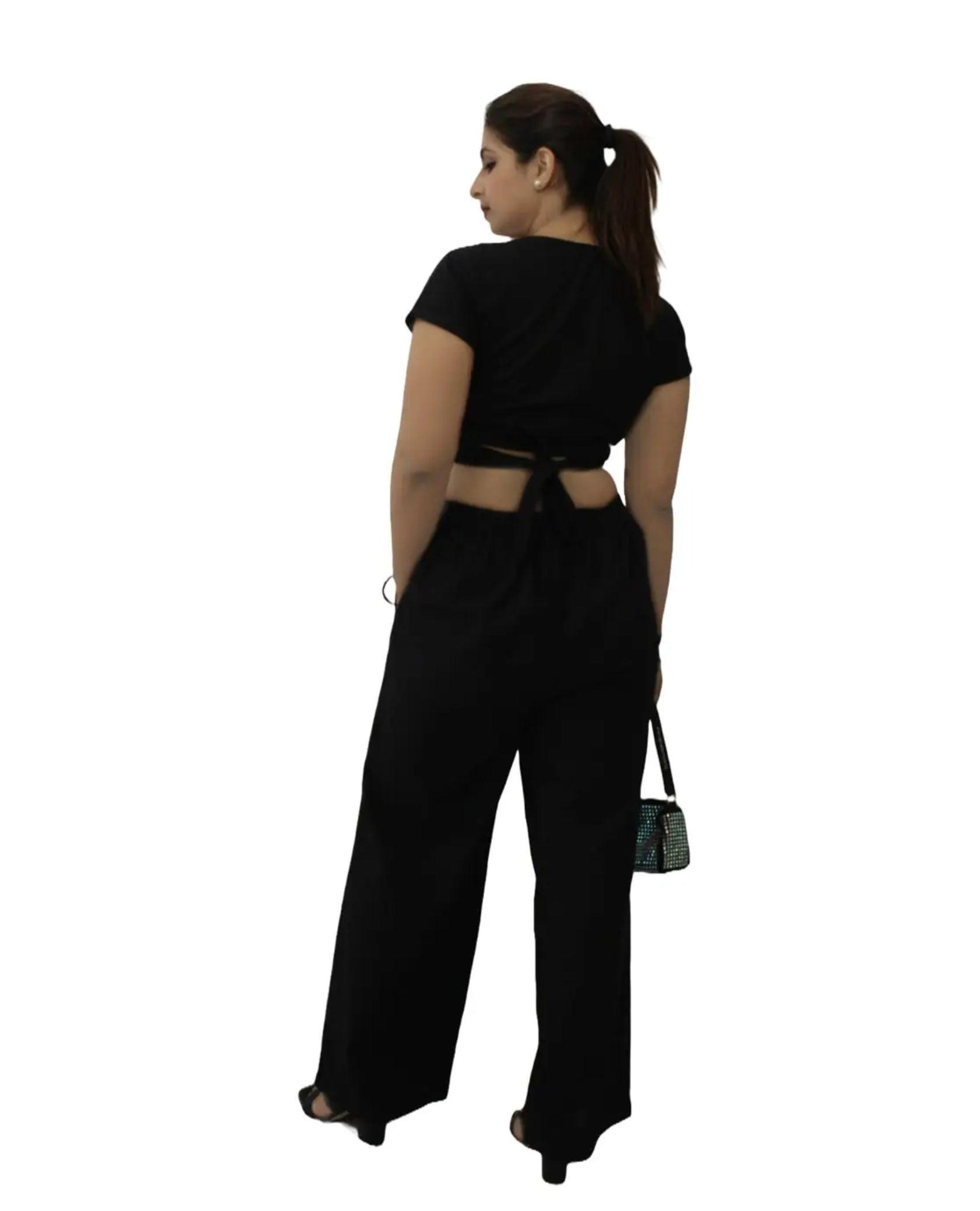 KELLPAR  CROP TOP WITH TROUSER BLACK