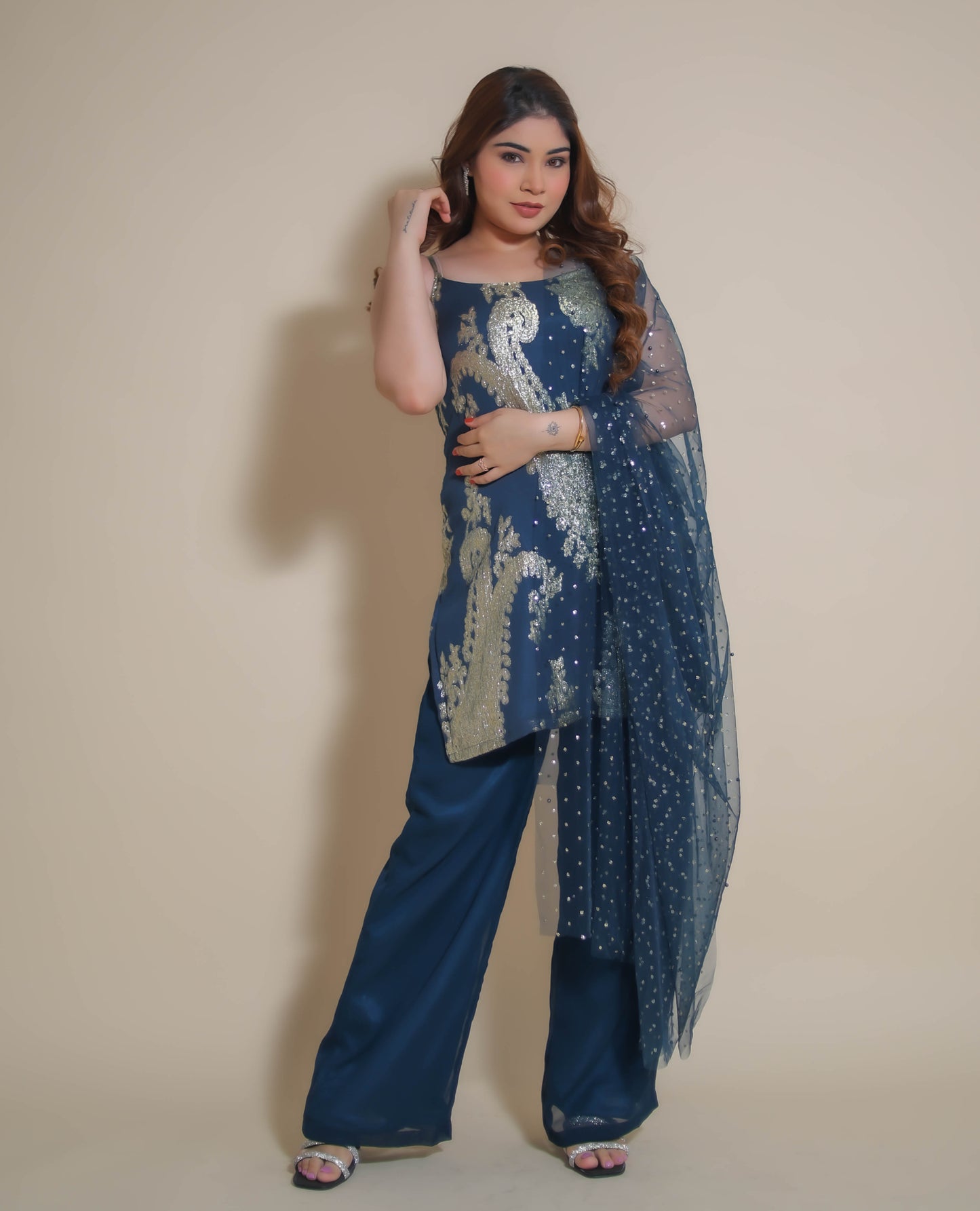 Kellpar Foil Print Strap Kurti Set