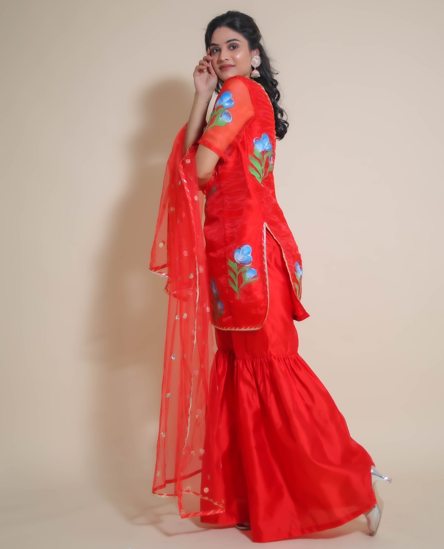 KELLPAR  Red Sharara Set with Dupatta