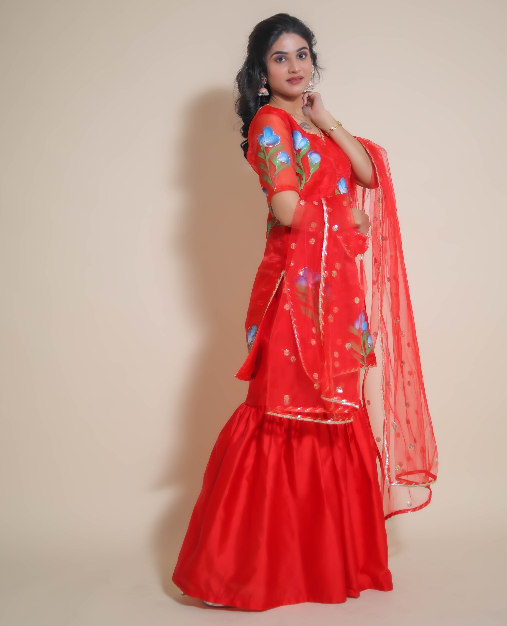 KELLPAR  Red Sharara Set with Dupatta