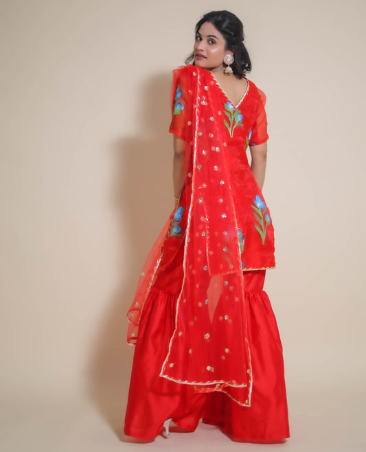 KELLPAR  Red Sharara Set with Dupatta